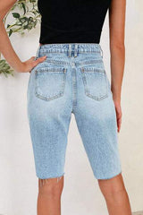Distressed Pocketed Denim Shorts - Trendsi - Flyclothing LLC