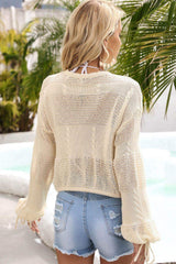 Drawstring Hem Round Neck Cropped Cover Up - Trendsi - Flyclothing LLC