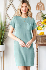 Ribbed Round Neck Short Sleeve Dress - Trendsi - Flyclothing LLC