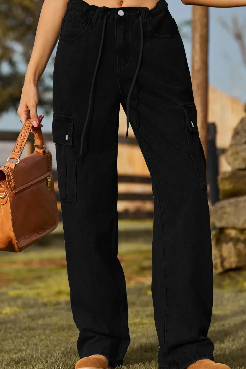 Loose Fit Drawstring Jeans with Pocket - Trendsi - Flyclothing LLC