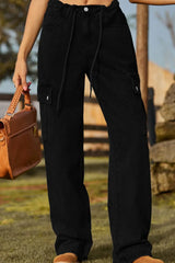 Loose Fit Drawstring Jeans with Pocket - Trendsi - Flyclothing LLC