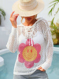 Flower Graphic Lace-Up Openwork Hooded Cover Up - Trendsi - Flyclothing LLC