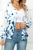 Floral Button Front Round Neck Cardigan - Trendsi