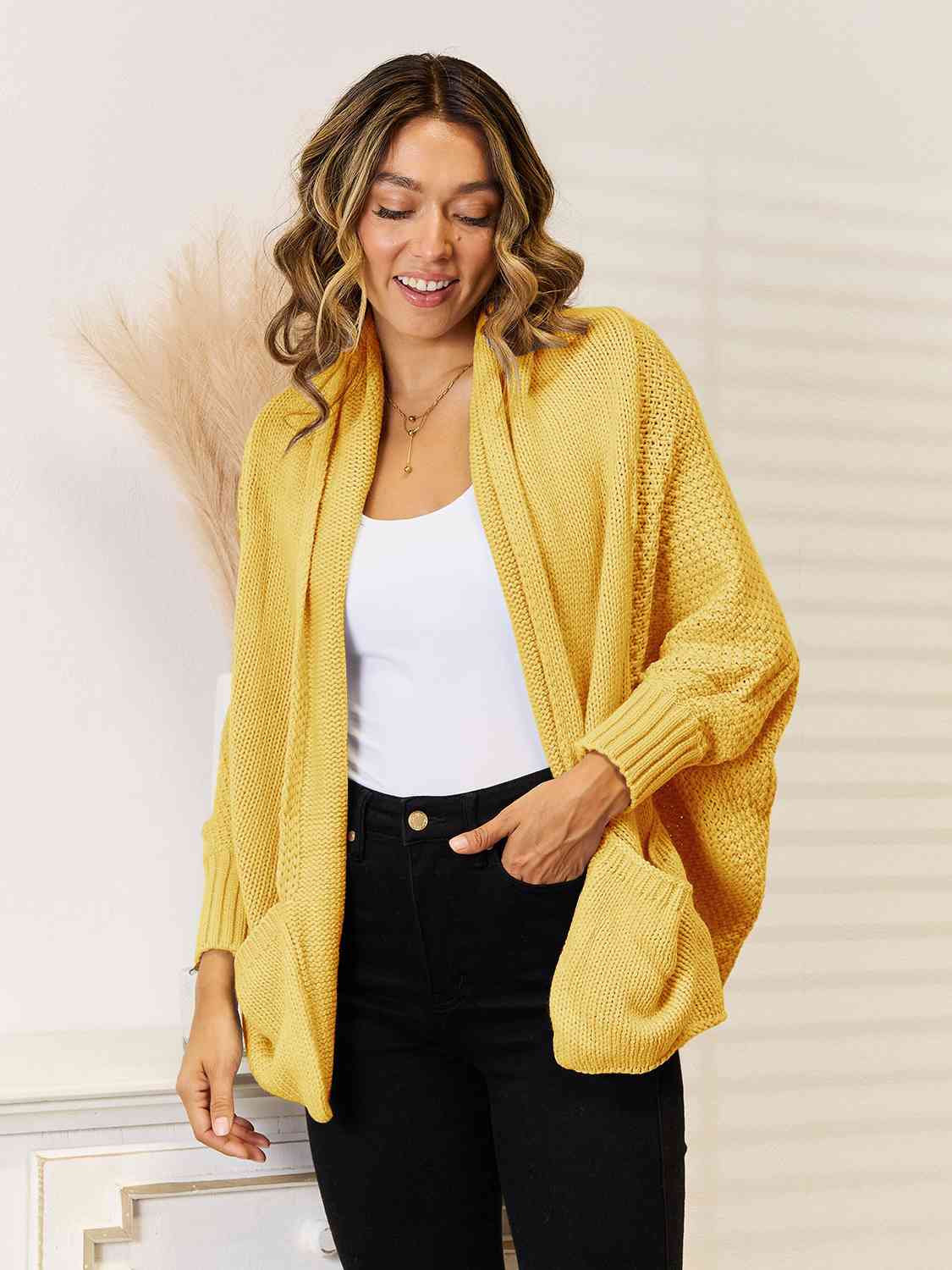 Open Front Cardigan with Pockets - Trendsi - Flyclothing LLC