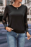 Round Neck Lace Trim Long Sleeve Sweatshirt - Trendsi