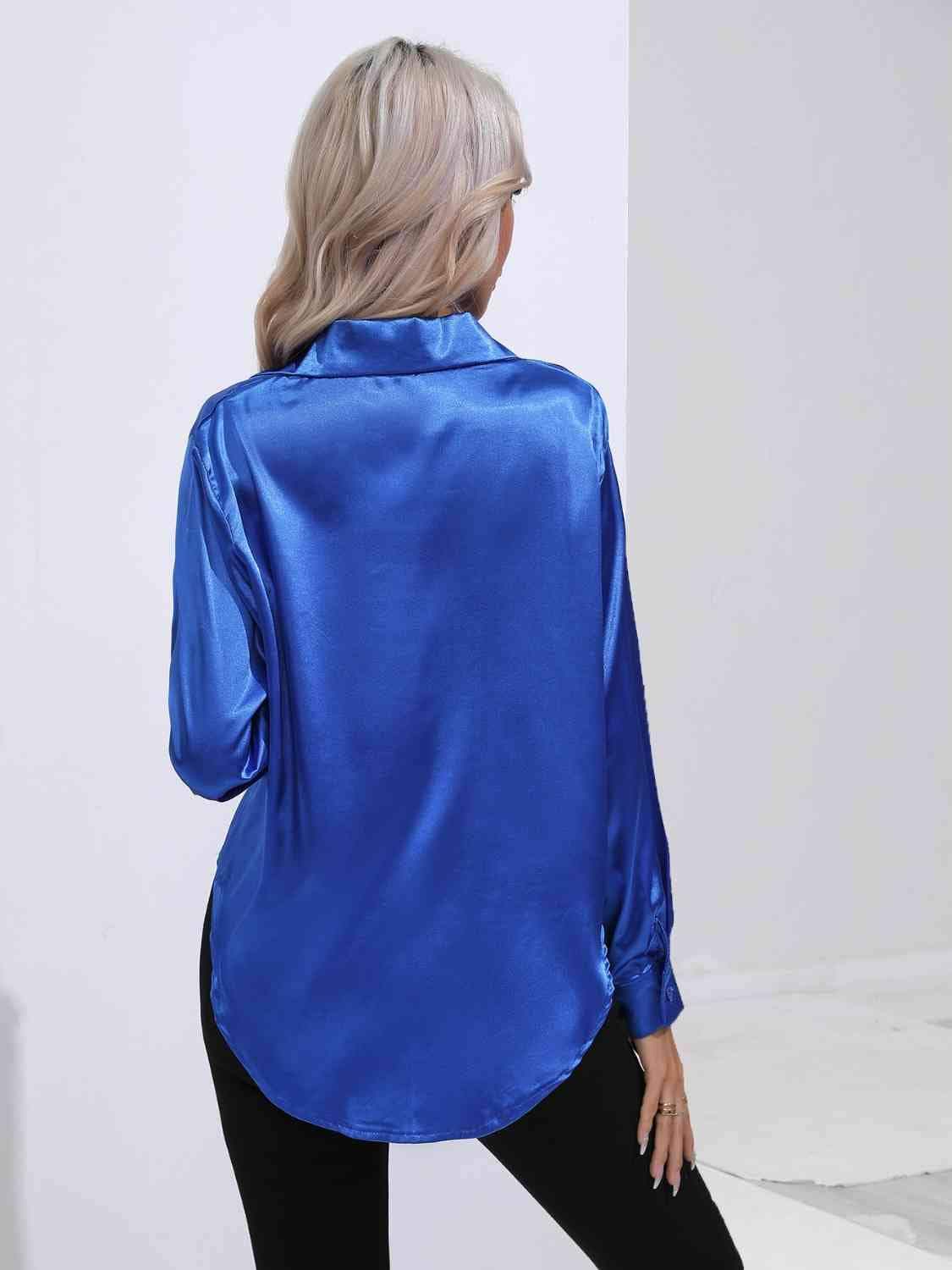 Collared Neck Buttoned Long Sleeve Shirt - Trendsi - Flyclothing LLC
