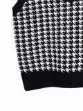 Houndstooth V-Neck Sweater Vet - Trendsi - Flyclothing LLC