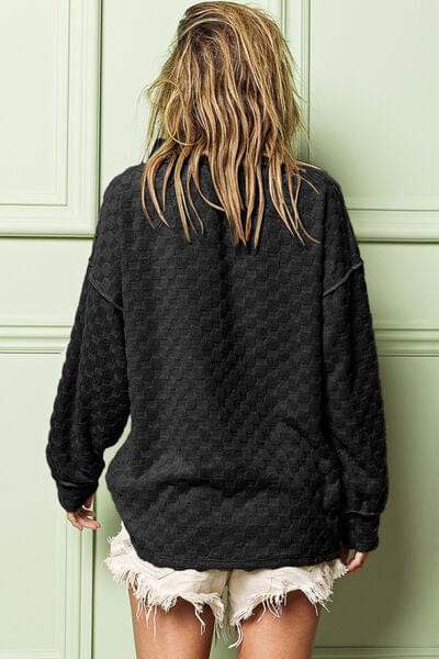 BiBi Checkered Round Neck Exposed Seam Top - Trendsi - Flyclothing LLC