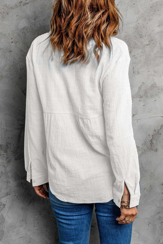 Textured Button Front Curved Hem Shirt - Trendsi - Flyclothing LLC