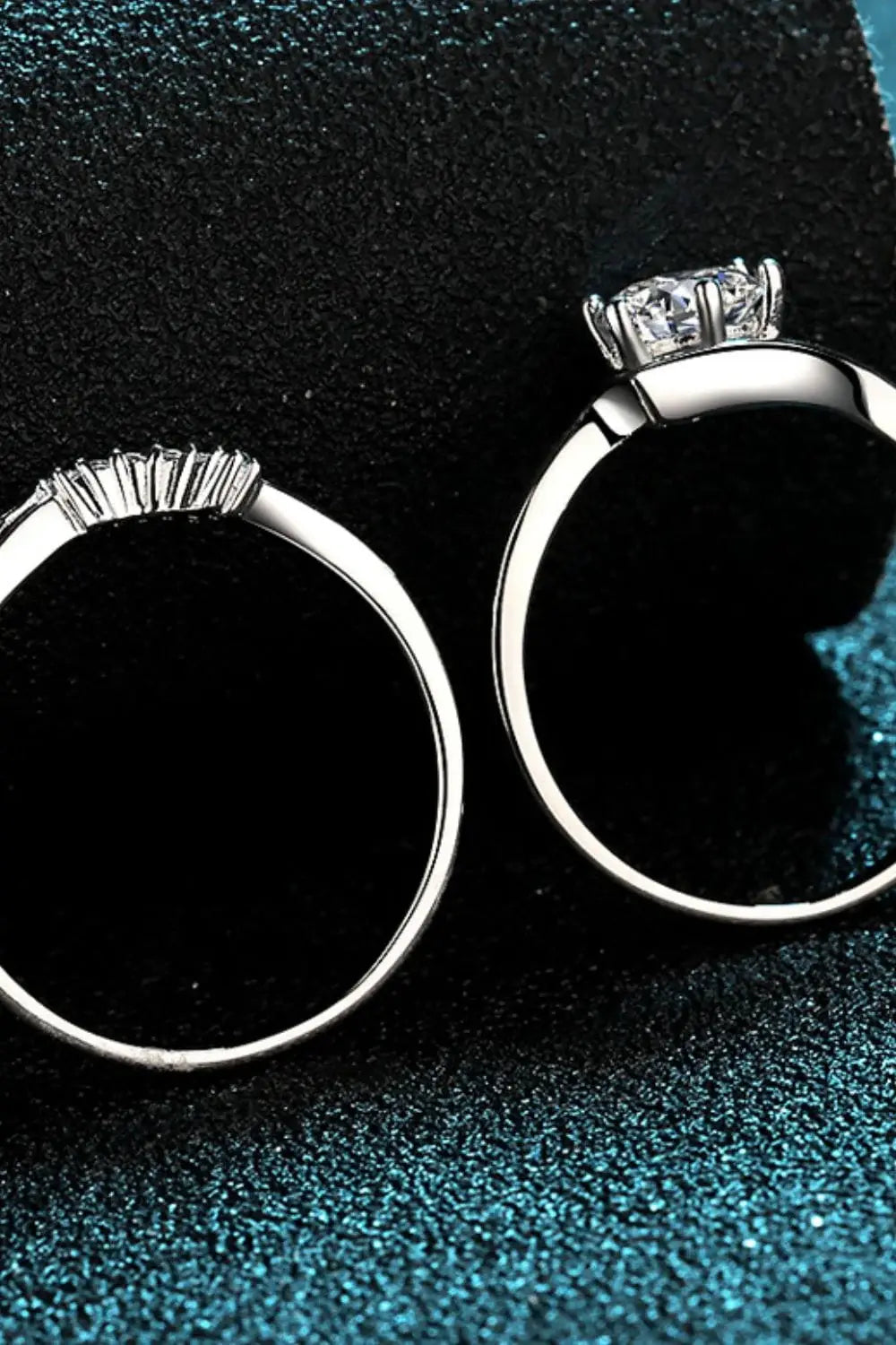 Moissanite Rhodium-Plated Two-Piece Ring Set - Trendsi - Flyclothing LLC