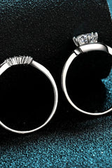 Moissanite Rhodium-Plated Two-Piece Ring Set - Trendsi - Flyclothing LLC