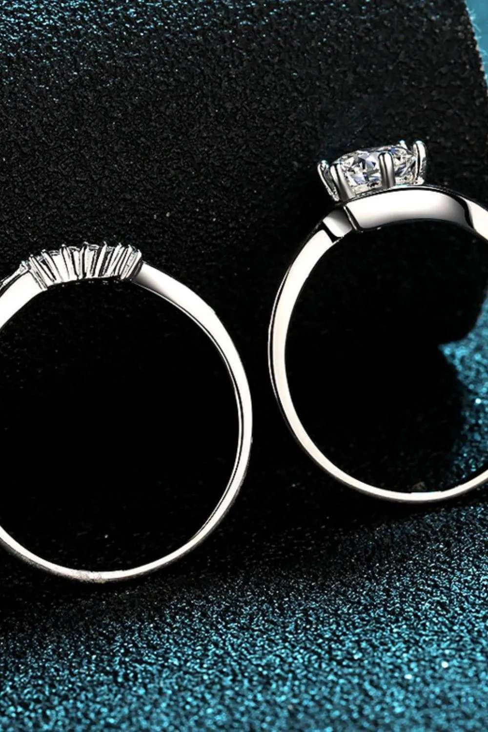 Moissanite Rhodium-Plated Two-Piece Ring Set - Trendsi - Flyclothing LLC