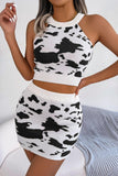Contrast Sleeveless Knit Top and Mini Skirt Set - Trendsi