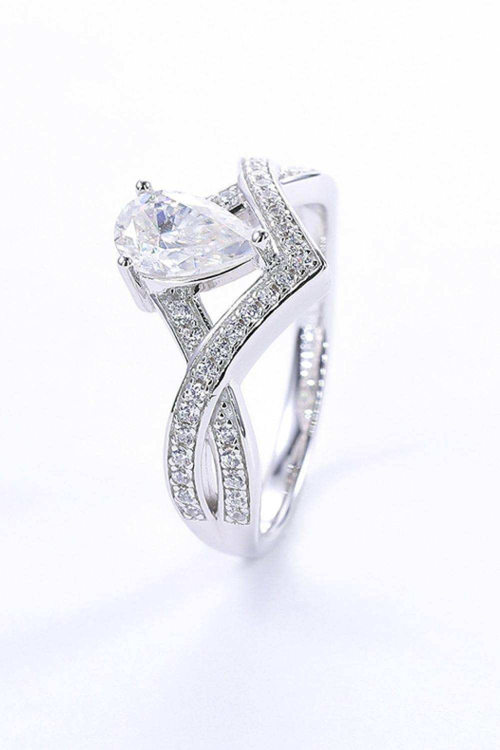 1 Carat Moissanite Teardrop 925 Sterling Silver Ring - Trendsi - Flyclothing LLC