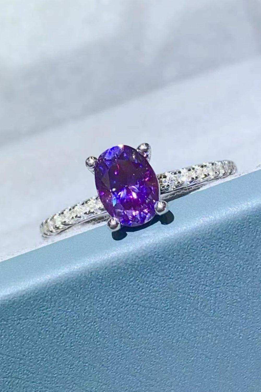 1 Carat Purple Moissanite 4-Prong Ring - Trendsi - Flyclothing LLC