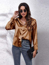 Button Up Collared Neck Long Sleeve Shirt - Trendsi - Flyclothing LLC