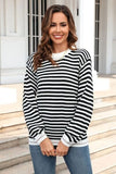 Striped Round Neck Dropped Shoulder Sweater - Trendsi