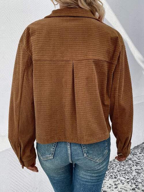 Collared Neck Button Front Jacket with Pockets - Trendsi - Flyclothing LLC