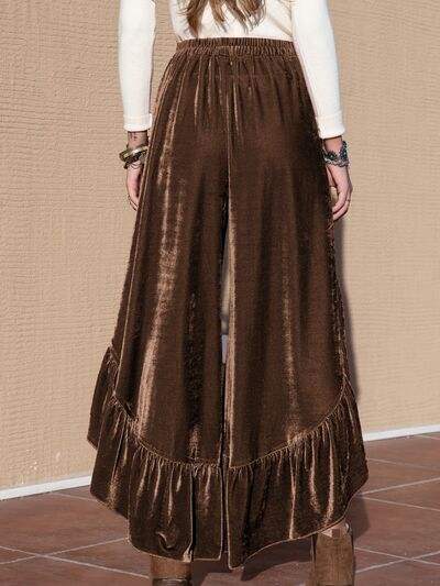 Ruffle Trim Wide Leg Slit Pants - Trendsi - Flyclothing LLC