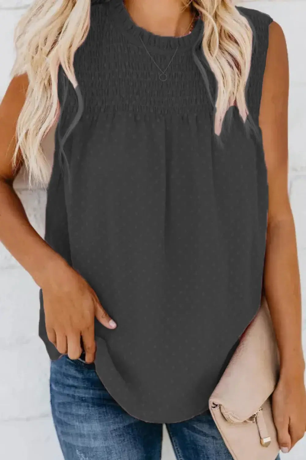 Smocked Tie Back Frill Trim Tank - Trendsi - Flyclothing LLC