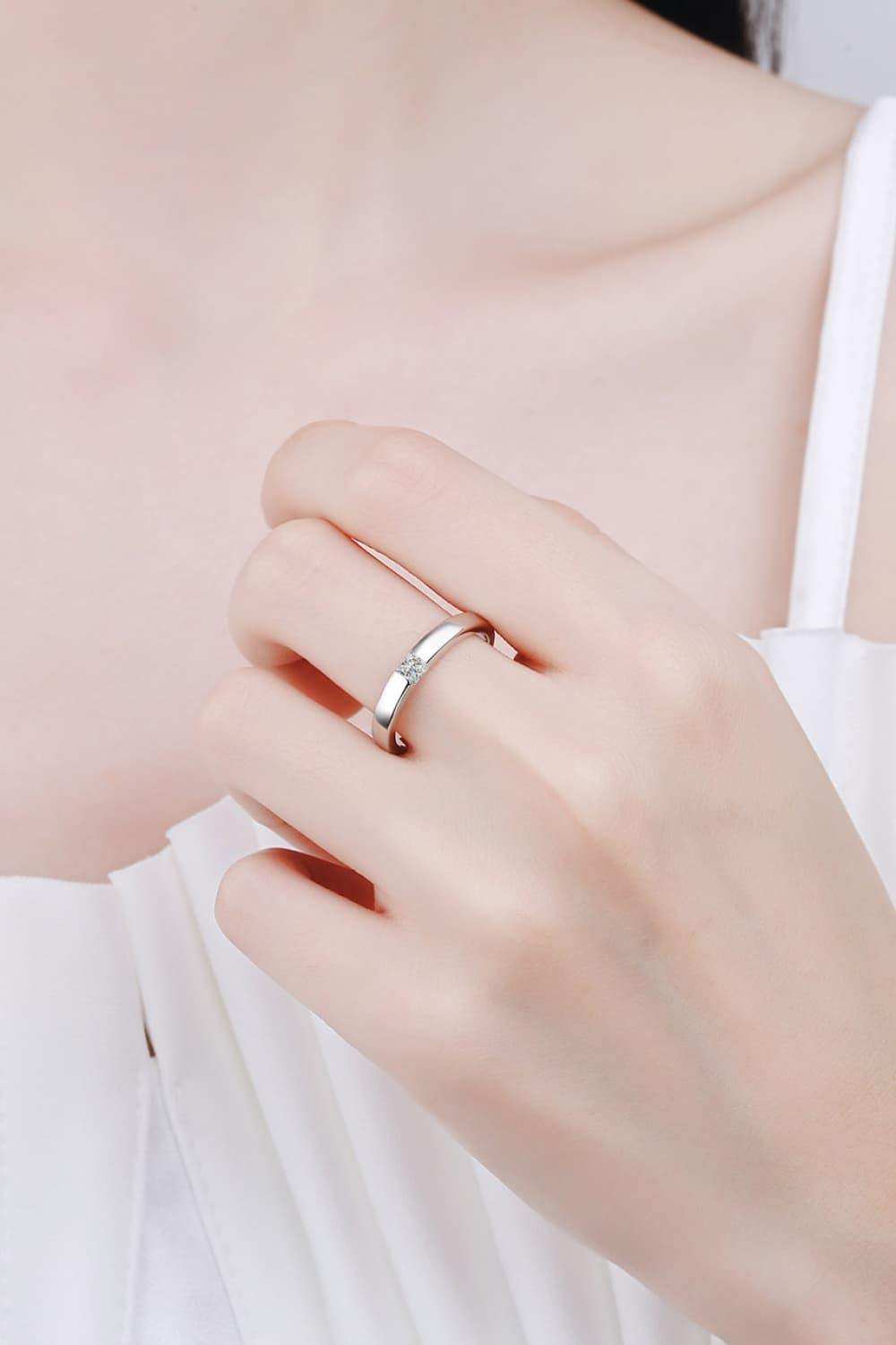 Inlaid Moissanite Rhodium-Plated Ring - Trendsi - Flyclothing LLC