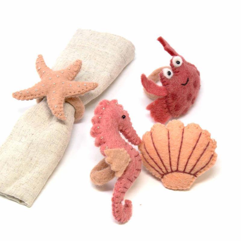 Hand-felted Seashore Napkin Rings, Set of Four Designs - Global Groove (T) - Global Groove