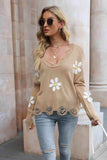 Flower Distressed Long Sleeve Sweater - Trendsi - Flyclothing LLC