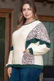 Plus Size Leopard Waffle-Knit Long Sleeve T-Shirt - Trendsi - Flyclothing LLC