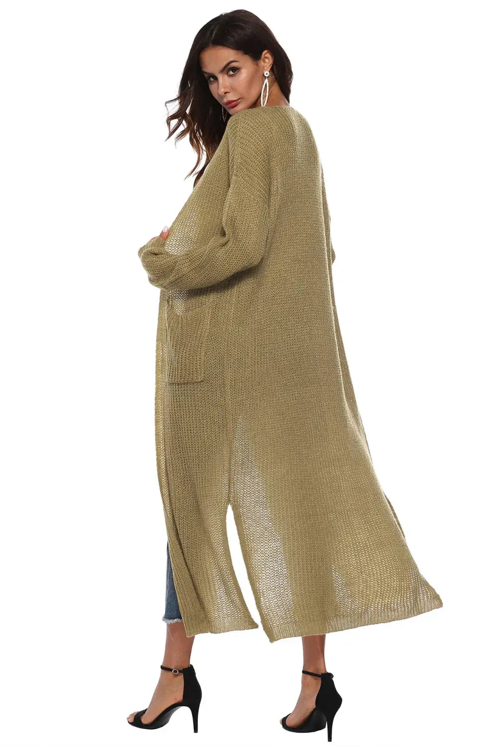 Long Sleeve Open Front Buttoned Cardigan - Trendsi - Flyclothing LLC