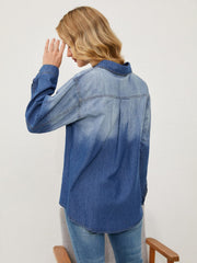 Pocketed Button Up Dropped Shoulder Denim Jakcet - Trendsi