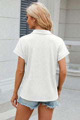 Johnny Collar Short Sleeve Blouse - Trendsi - Flyclothing LLC