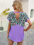 Leopard Waffle-Knit Short Sleeve Top - Trendsi - Flyclothing LLC
