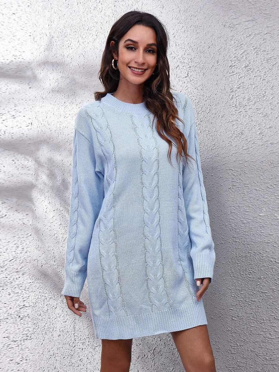 Cable-Knit Round Neck Sweater Dress - Trendsi - Flyclothing LLC