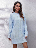 Cable-Knit Round Neck Sweater Dress - Trendsi - Flyclothing LLC