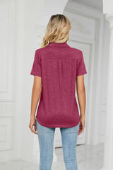 Curved Hem Johnny Collar Polo Shirt - Trendsi - Flyclothing LLC