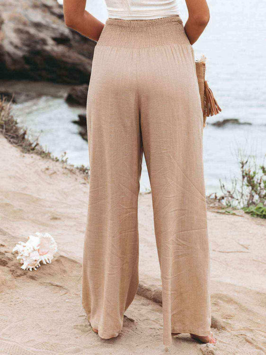 Full Size Smocked Waist Wide Leg Pants - Trendsi - Flyclothing LLC