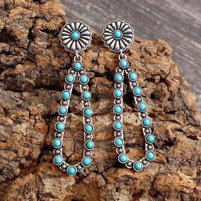 Flower Artificial Turquoise Teardrop Earrings - Trendsi - Flyclothing LLC