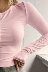 Half Button Long Sleeve T-Shirt - Trendsi - Flyclothing LLC