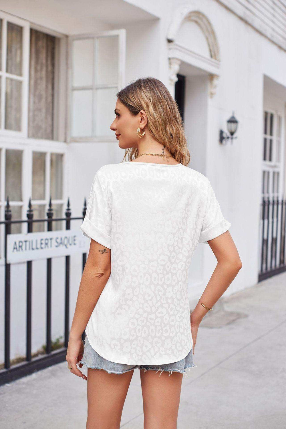 Leopard Print Curved Hem Satin Top - Trendsi - Flyclothing LLC