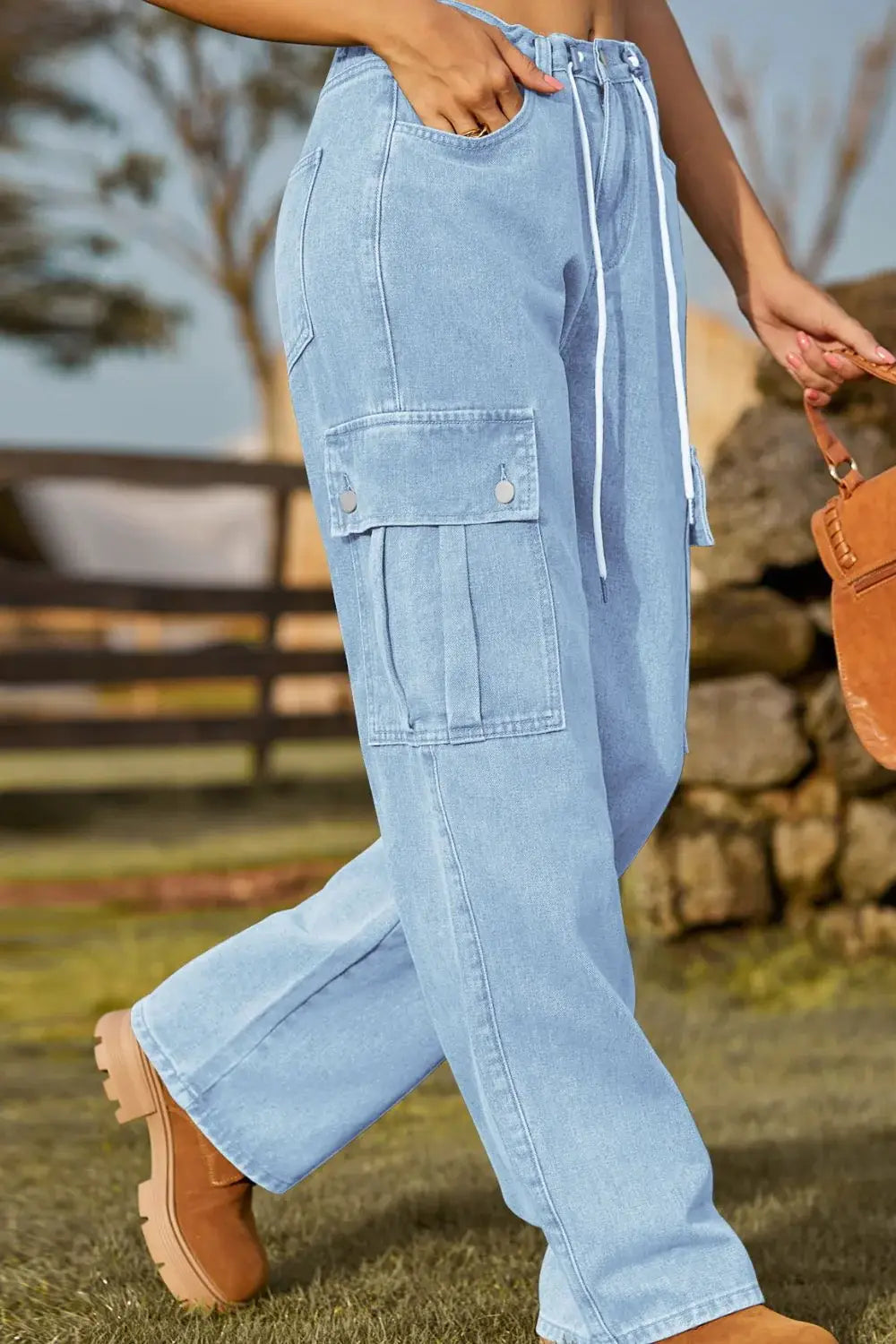 Loose Fit Drawstring Jeans with Pocket - Trendsi - Flyclothing LLC