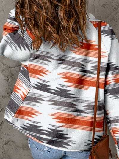 Printed Snap Down Hooded Jacket - Trendsi - Flyclothing LLC