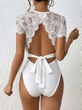 Lace Backless Round Neck Bodysuit - Trendsi - Flyclothing LLC