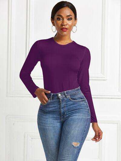 Round Neck Long Sleeve Bodysuit - Trendsi - Flyclothing LLC