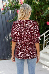 Polka Dot Round Neck Lantern Sleeve Blouse - Trendsi - Flyclothing LLC