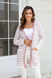 Plaid Fringe Trim Open Front Longline Cardigan - Trendsi - Flyclothing LLC