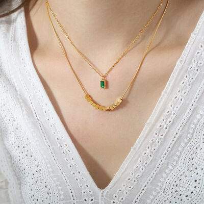 18K Gold-Plated Double-Layered Necklace - Trendsi - Flyclothing LLC