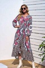 Leopard Ruffle Trim V-Neck Printed Dress - Trendsi - Flyclothing LLC