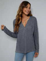 Dropped Shoulder High-Low Waffle-Knit Top - Trendsi - Flyclothing LLC