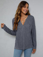 Dropped Shoulder High-Low Waffle-Knit Top - Trendsi