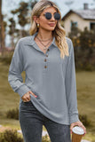 Half Button Dropped Shoulder Blouse - Trendsi - Flyclothing LLC